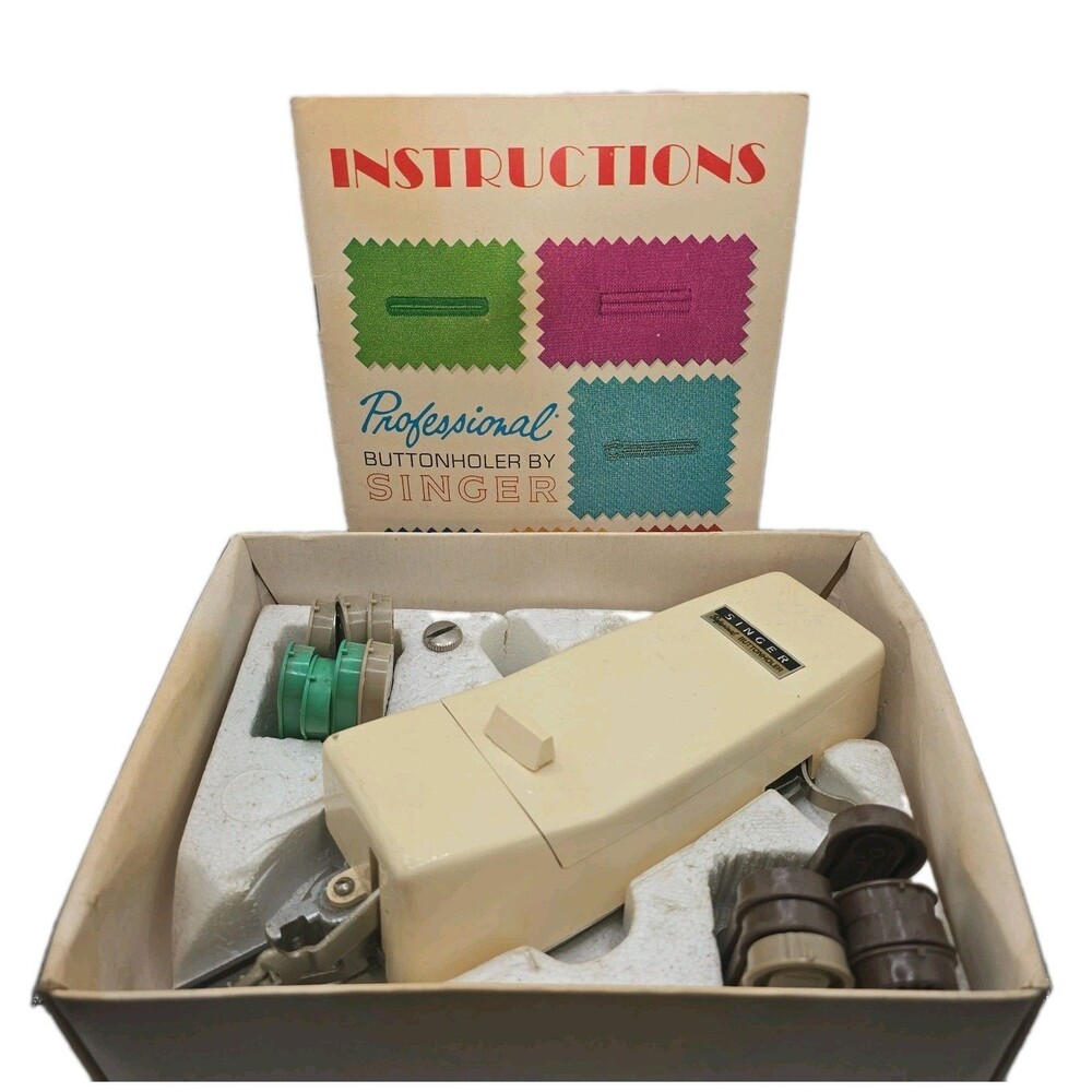 Vintage Singer Professional Buttonholer Attachment V102878 Set w/ 15 Cams & Box
